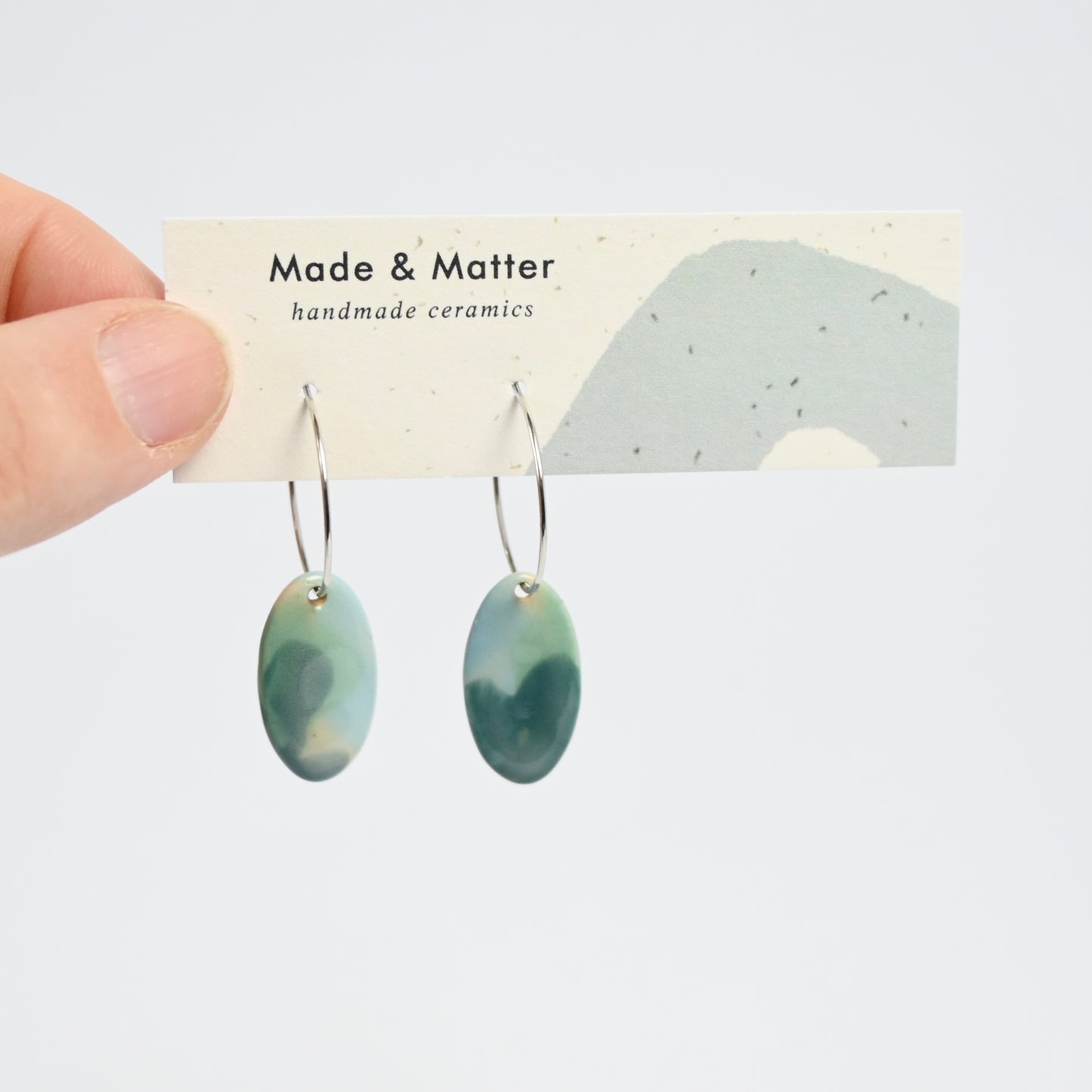 Ceramic Earrings - Silver Hoop Oval