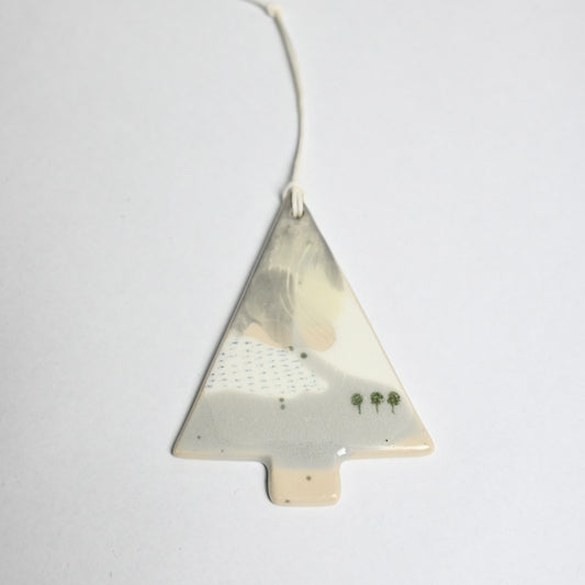 Ceramic Hanging Decoration - Snowy Landscape Scandi Tree