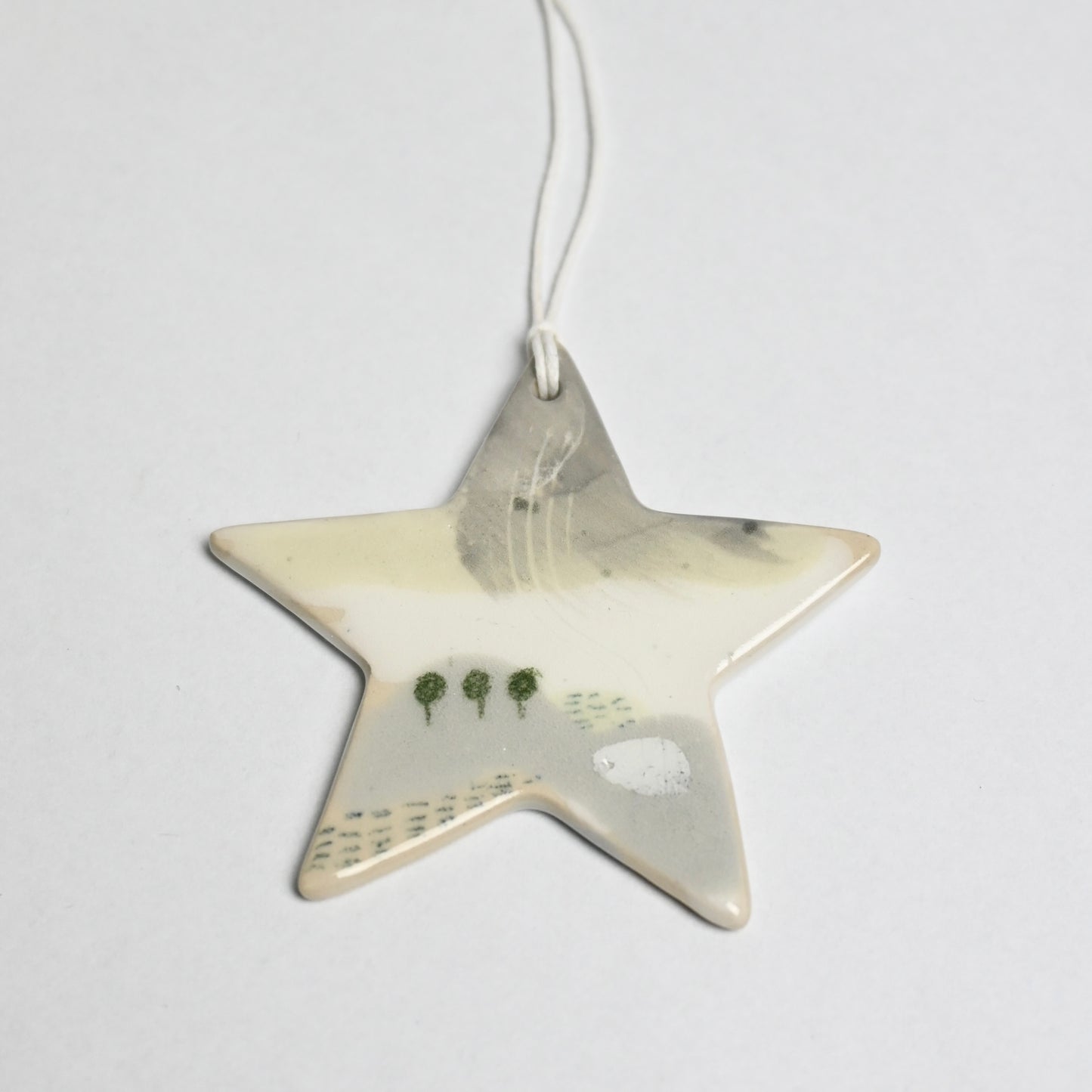 Ceramic Hanging Decoration - Snowy Landscape Large Star