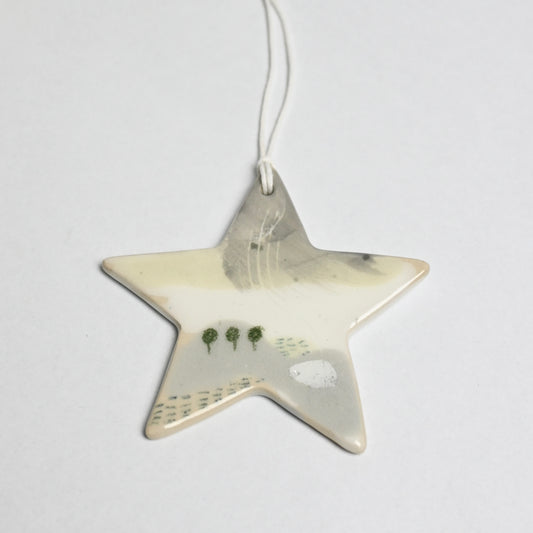 Ceramic Hanging Decoration - Snowy Landscape Large Star