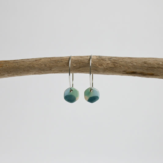 Ceramic Earrings - Silver Hoop Mini Hexagon
