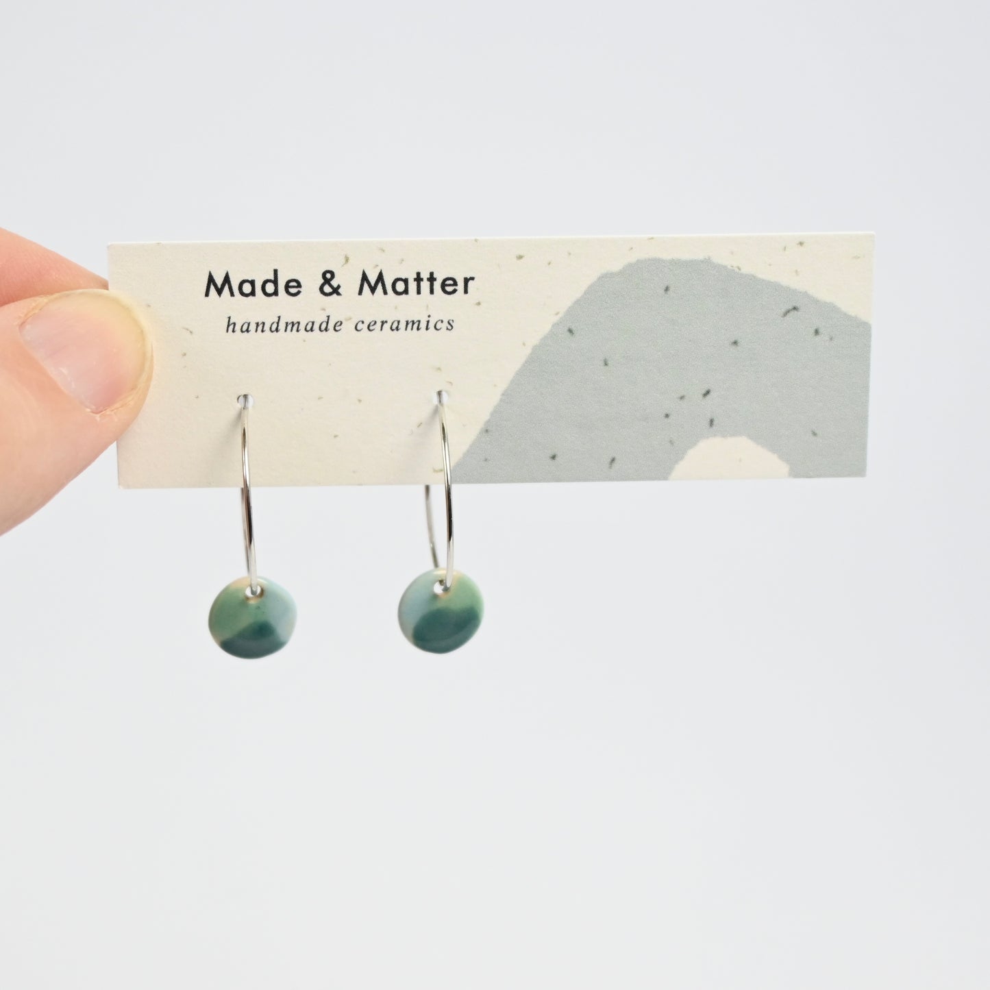 Ceramic Earrings - Silver Hoop Mini Disc