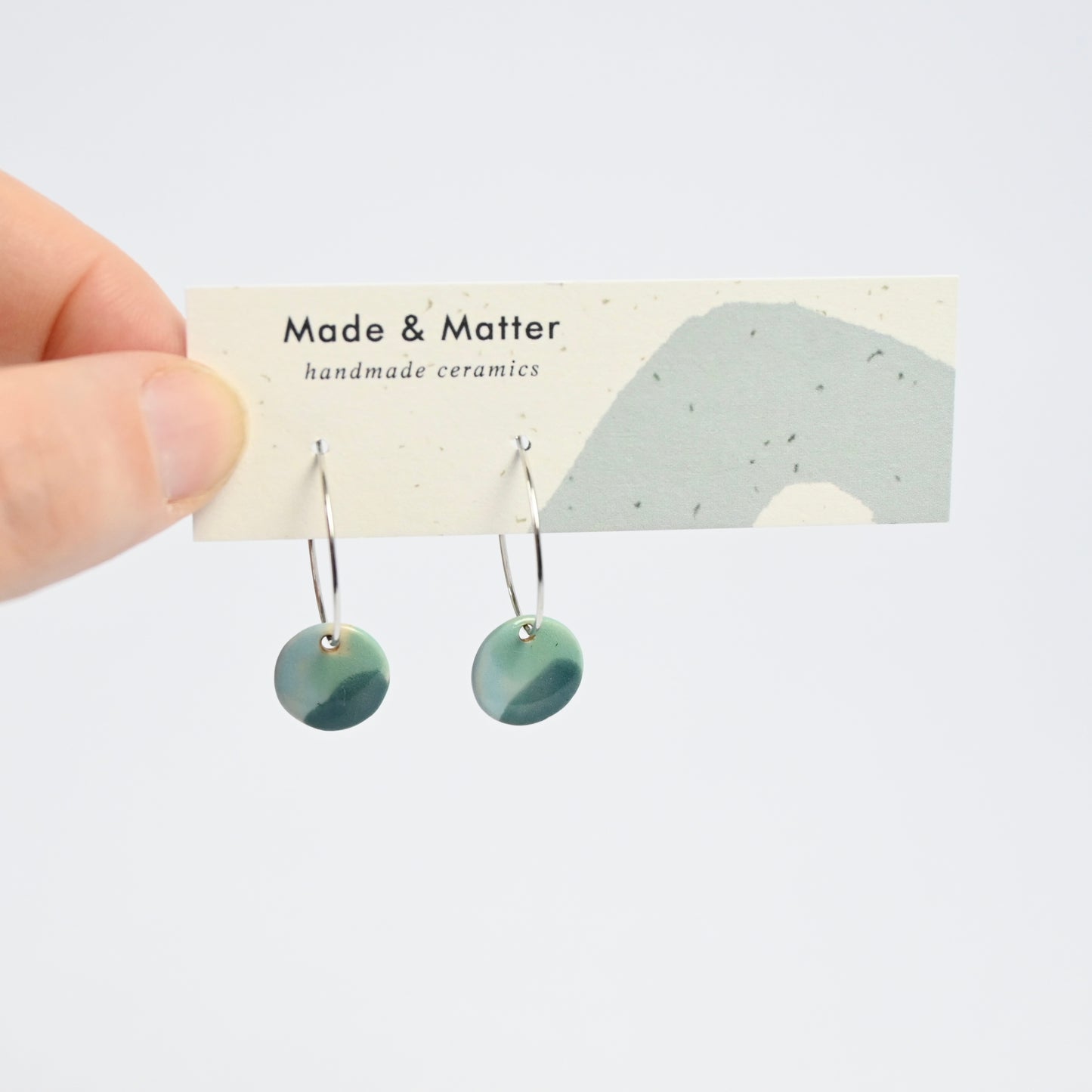 Ceramic Earrings - Silver Hoop Disc