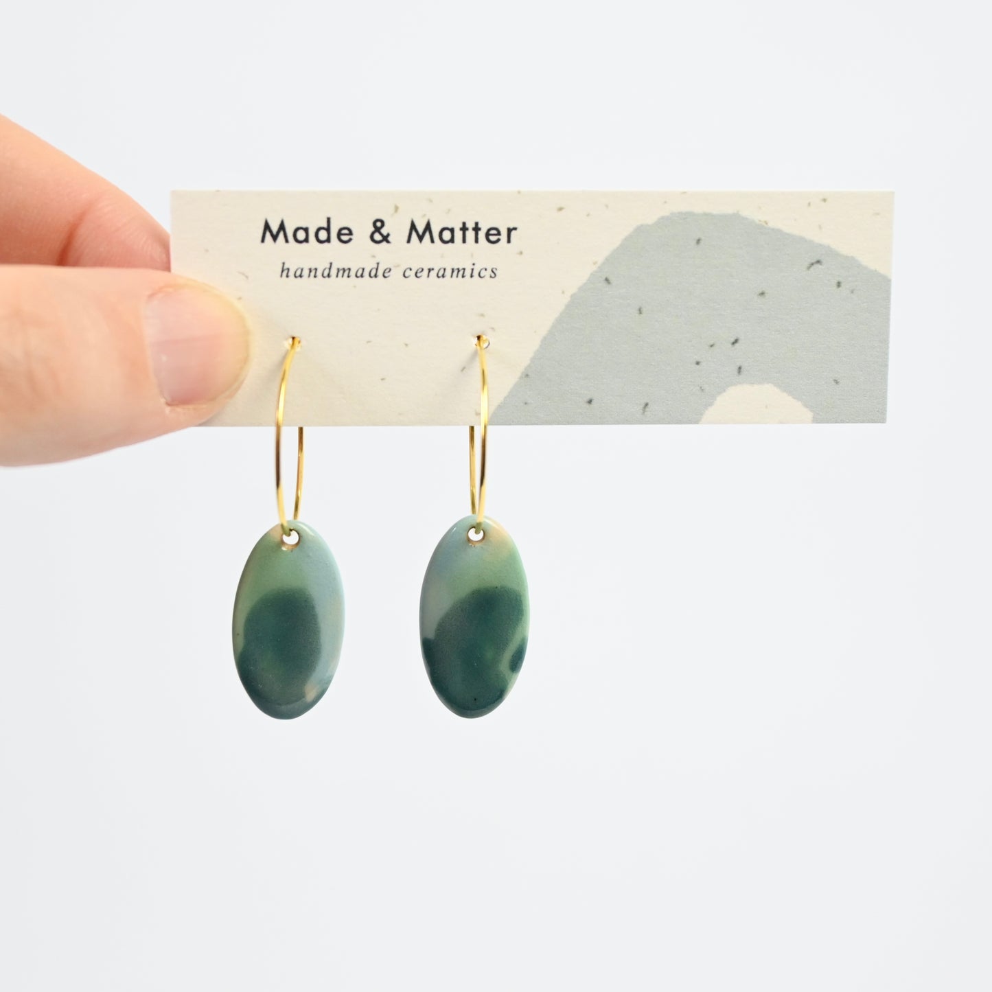 Ceramic Earrings - Gold Hoop Oval