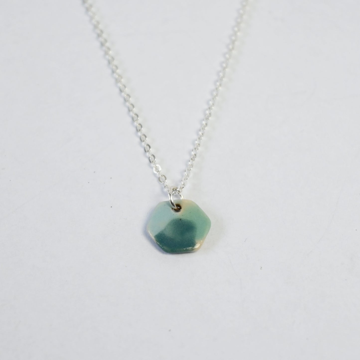 Ceramic Necklace - Small Landscape Hexagon Silver